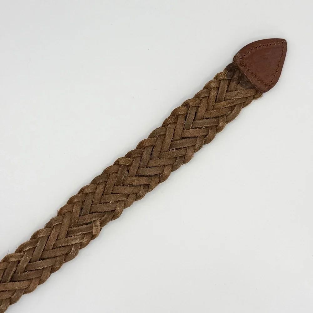 Vintage County Seat Brown Braided Leather Belt Silver Concho Charms Western 34in